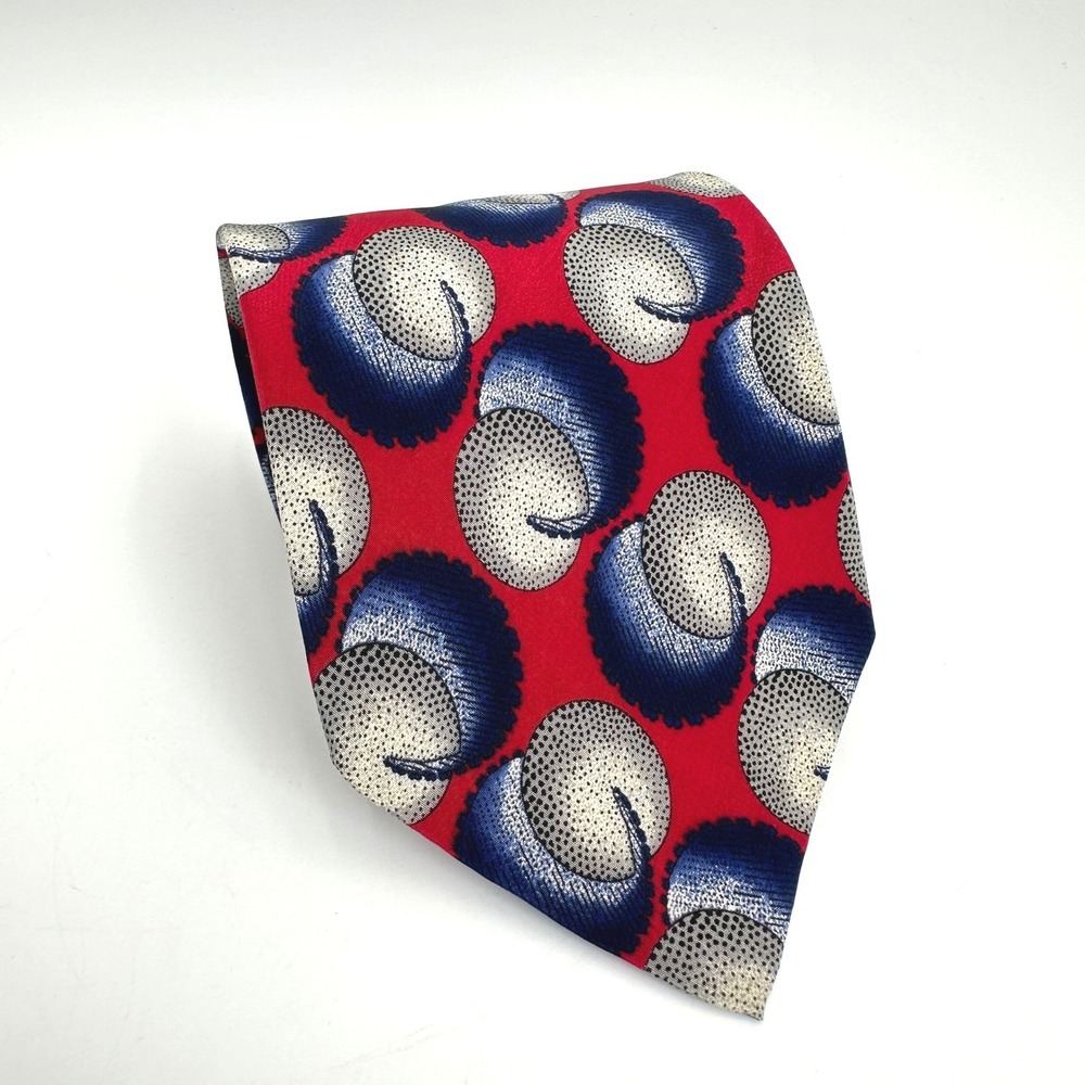 Geoffrey Beene Necktie Mens OS Red Blue Silver Abstract Geometric Silk Italy 58"